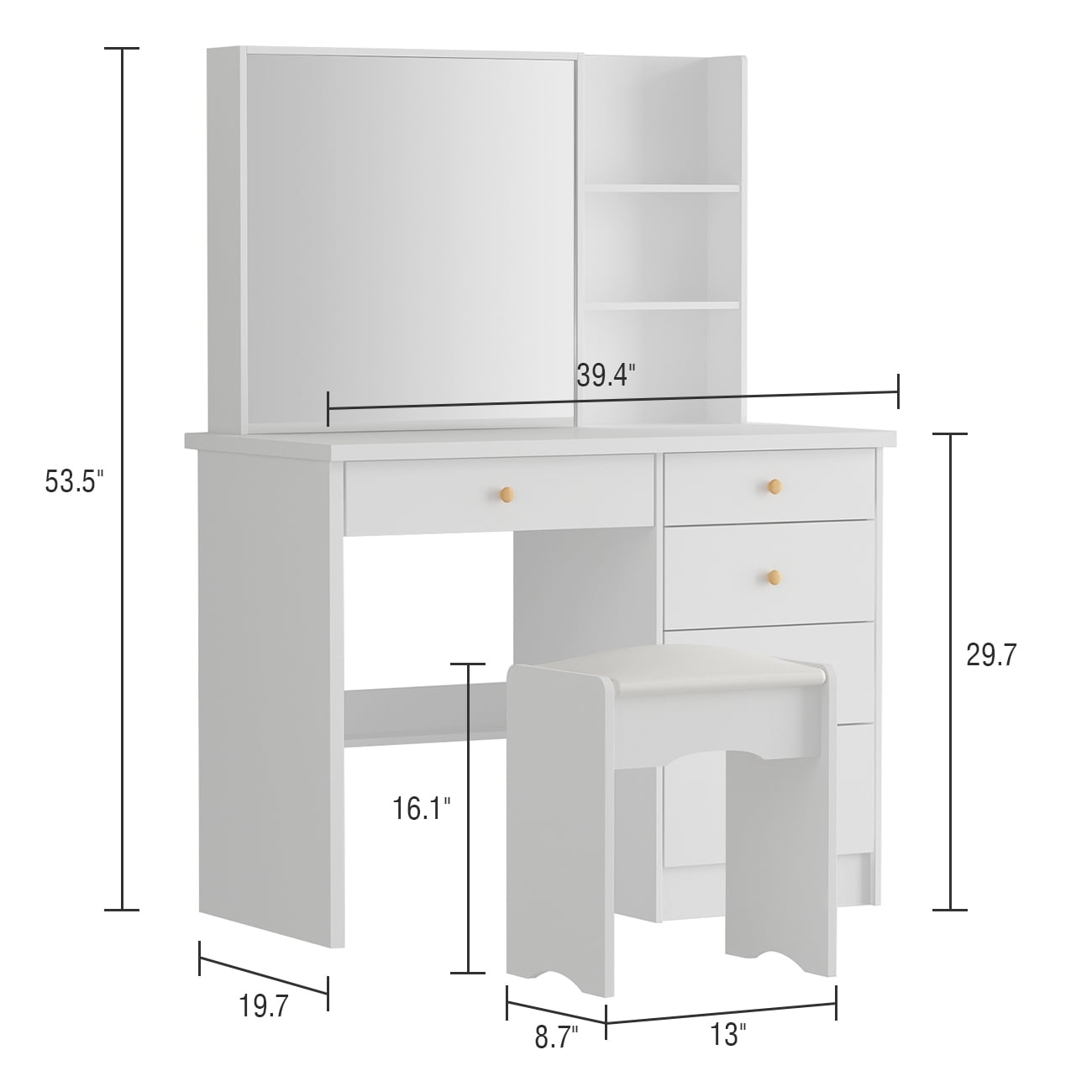 39.4'' Wide Makeup Vanity Set with Stool and Mirror - On Sale