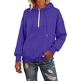 thumbnail image 2 of Women's Quarter Zip Hoodie, Soft Pullover Sweatshirt with Adjustable Hood, Long Sleeve Casual Streetwear for Everyday, Solid Color Comfortable Hooded Top for Women, Trendy Zip Up Design Purple, 2 of 7