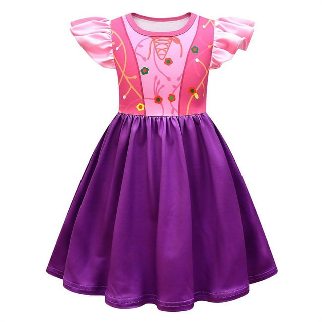 HAWEE Sœurs Sanderson Hocus Pocus Robe pour Filles Cosplay d'Halloween Sarah Mary Costume de Bal Masqué, avec Sac