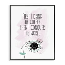 Stupell Industries Coffee First then Conquer Inspirational Glam Quote Framed Wall Art Design by Martina Pavlova, 24" x 30", Black Framed