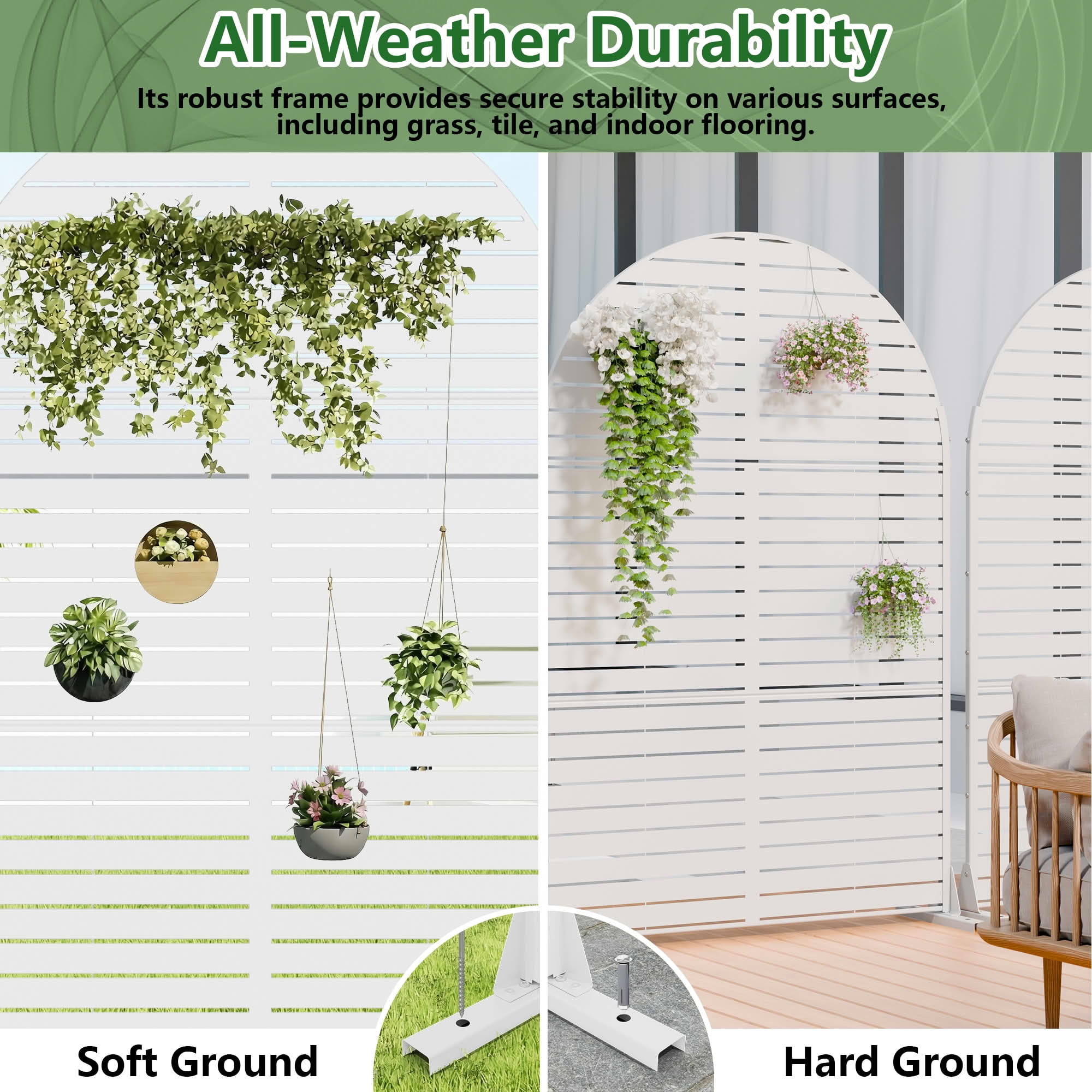 MAYEERTY 2-Piece Outdoor Metal Privacy Screen 6ft × 4ft White, 3-Panel Classic Louvered, Rust-Resistant for Patio
