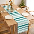 thumbnail image 3 of Teal Ombre Grey Striped Table Runner - 90 Inch Long, Kitchen Dining Table Runner Dresser Scarves, Farmhouse Stripe Modern Farmhouse Decor for Coffee Tables Wedding Party Banquet, 3 of 8