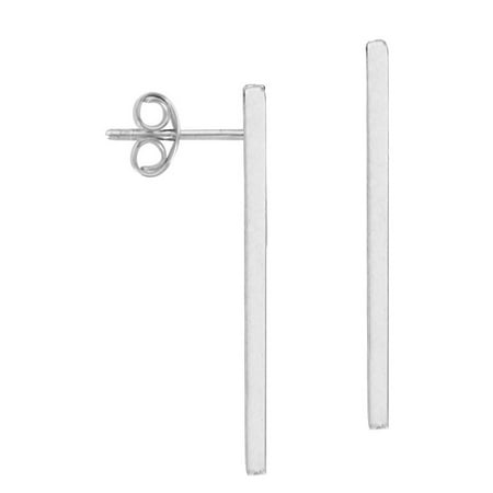 White Gold Stack Design - 14k White Gold Stick Bar Post Stud Earrings