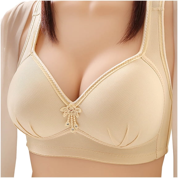UHUYA Womens Bras Mothers Day Gifts Printing Gathered Together Daily Bra Underwear No Rims Beige 36/80BC