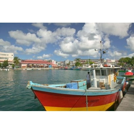 Fish Design Hand Painted Grande Fish Sellers at the Waterfront Grande Terre Guadaloupe Caribbean Stretched Canvas - Walter Bibikow DanitaDelimont (26 x 17) ()