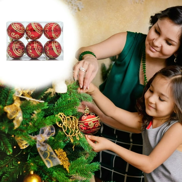 xihome Juego de 6 adornos navideños plateados a rayas, bolas de plstico de 6 cm para decorar el rbol de Navidad.
