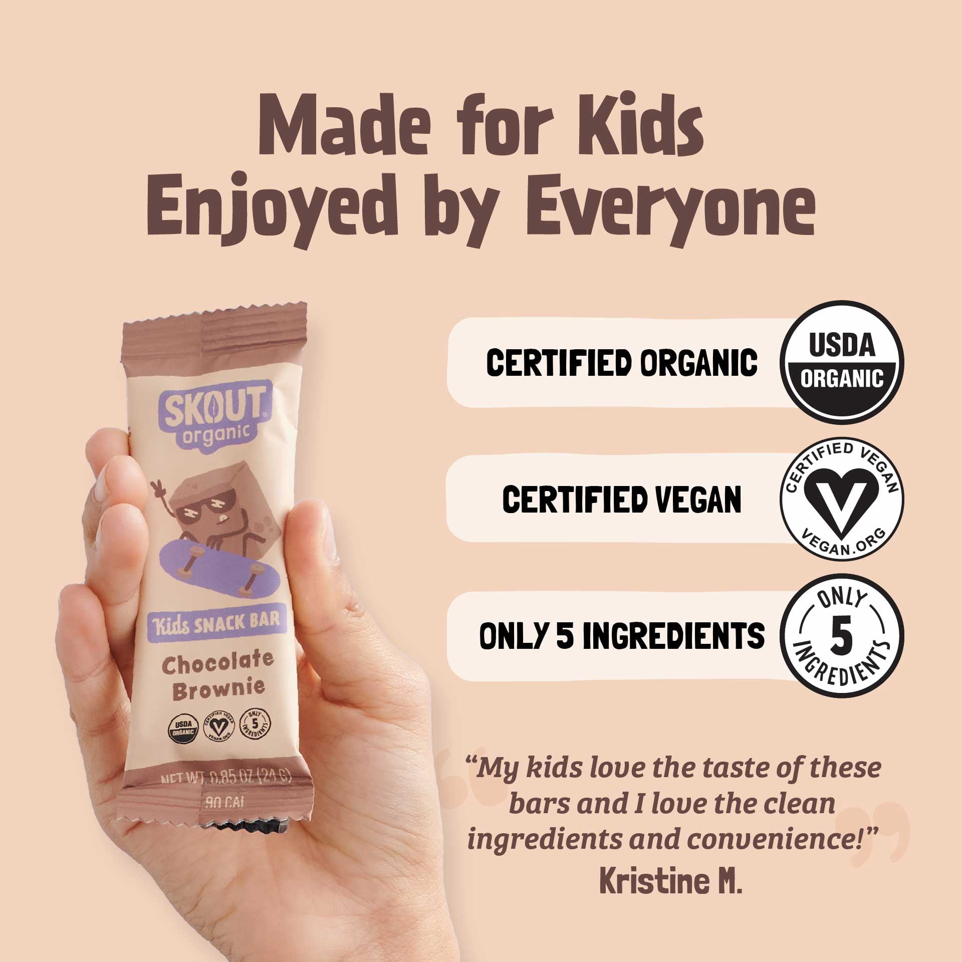 Skout Organic Chocolate Brownie Kids Snack Bars (18 Pack) | Organic Kids Snack Bars | School Snacks & Lunch Snacks | No Refined Sugar | Vegan | Gluten, Dairy, Peanut, Seed Oil Free