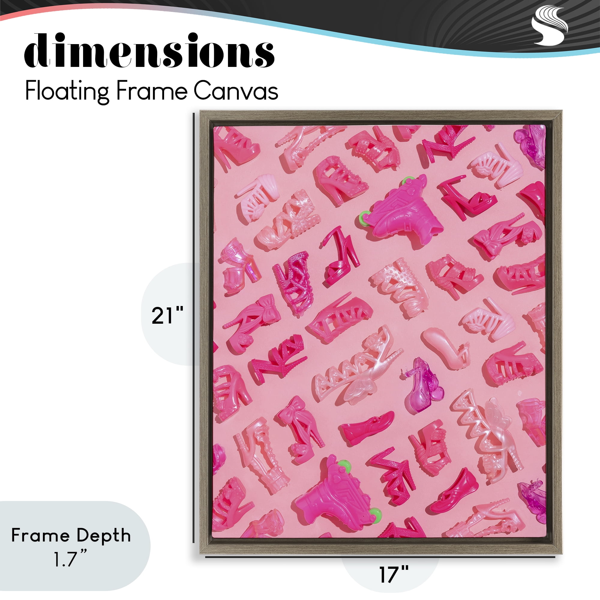 Stupell Industries Tiny Doll Shoes Pink Brown Framed Floater Canvas Wall Art, design by LISH Creative