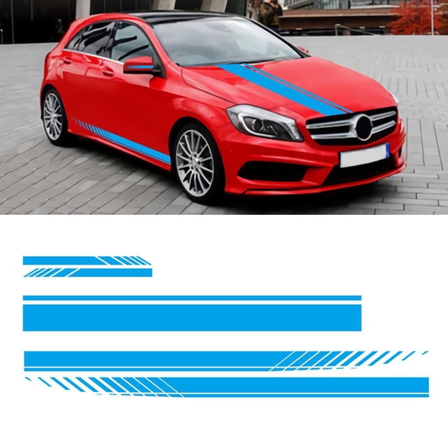 5PCS Calcomanias para autos Yotijar Calcomanía para capó Calcomanía gráfica Universal para capó Racing Body Side Autoadhesivo Raya larga Impermeable Raya Azul pegatinas de coches