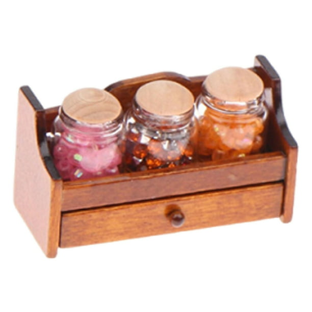 Estante de madera en miniatura para exhibir frascos de dulces (escala 1/12). Ideal para casas de muñecas y juegos de simulación. Rojo