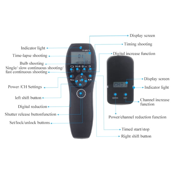 Remote YouPro YP-870/E2 Wireless Timing Shutter Release Remote Control LCD Display Screen for Camera