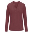 thumbnail image 5 of Scyoekwg Womens Long Sleeve Tops V-Neck Knitted Tunic Sweatshirts Trendy Lightweight Women Blouses Fall Dressy Casual Blouses Solid Color Pullover (Wine,L), 5 of 7