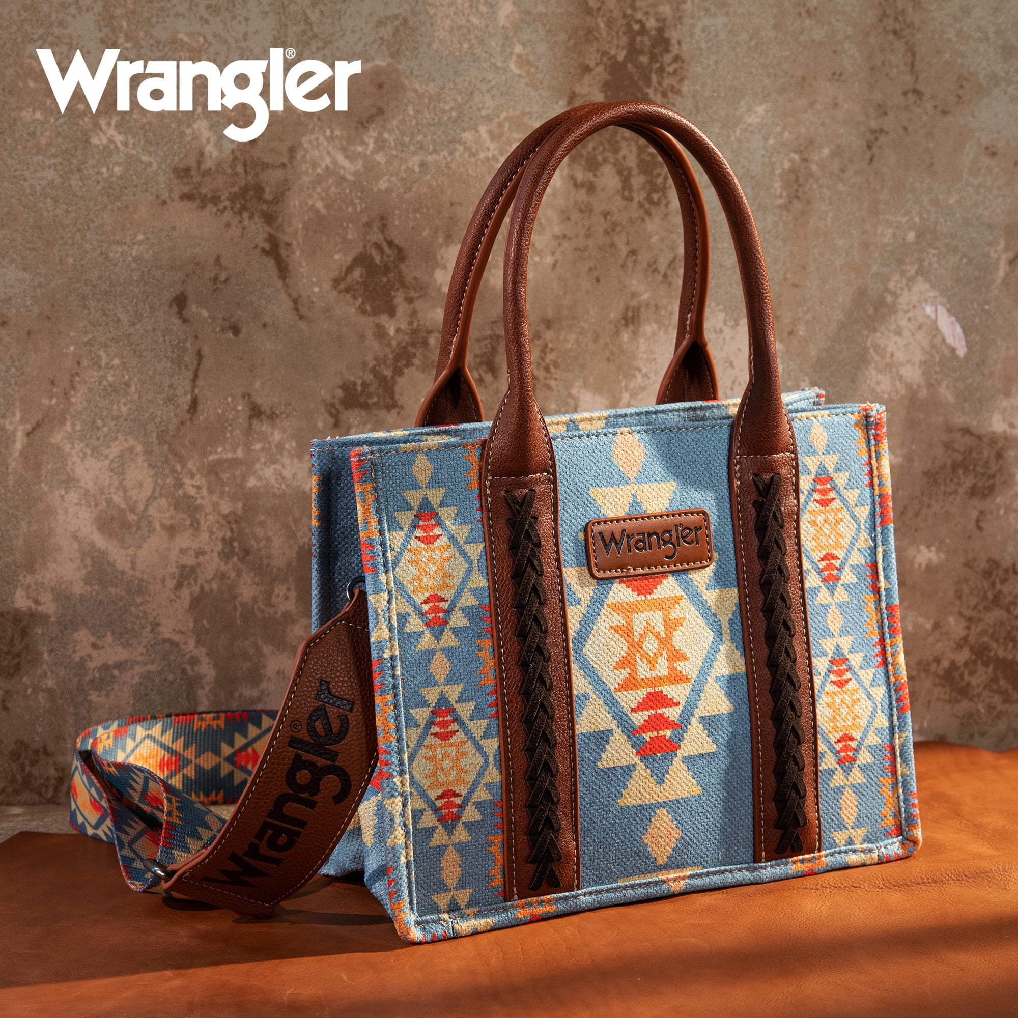 Wrangler Aztec Tote Bag for Women Boho Shoulder Purses and Handbags, Brown