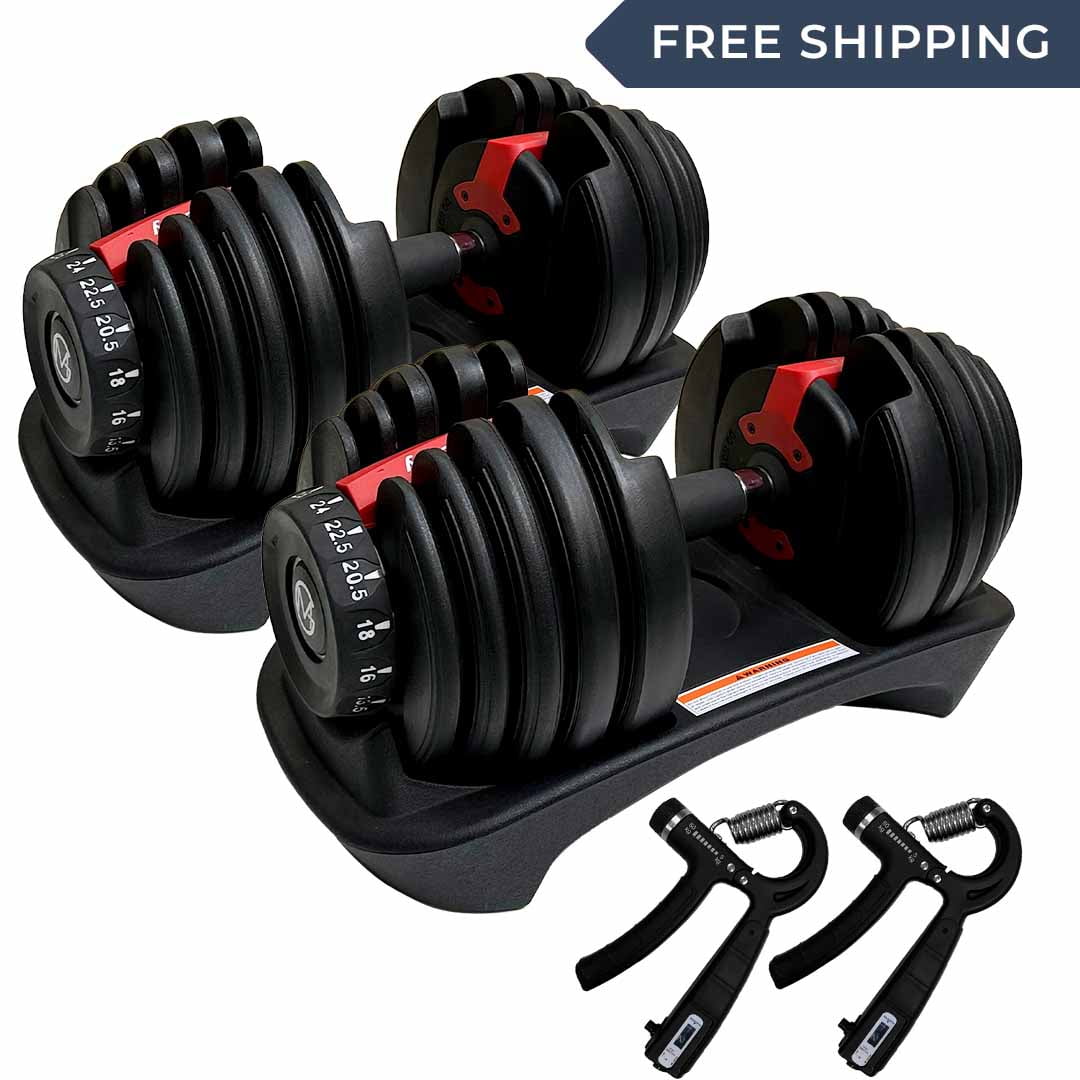 MotionGrey Adjustable Dumbbell Set 5 to 52.5 lb Weights Dumbbells set of 2 Bonus High Strength Hand Grip Perfect for Home Gym and Fitness Center