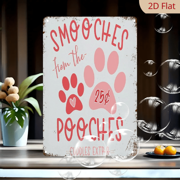 Novely Smooches From The Pooches Dog Valentine'S Dayprint Funny Vintage Metal Tin Sign For Bedroom Living Room Kitchen Yard Garden Wall Decor Gift Outdoor And Indoor 8x12 inch