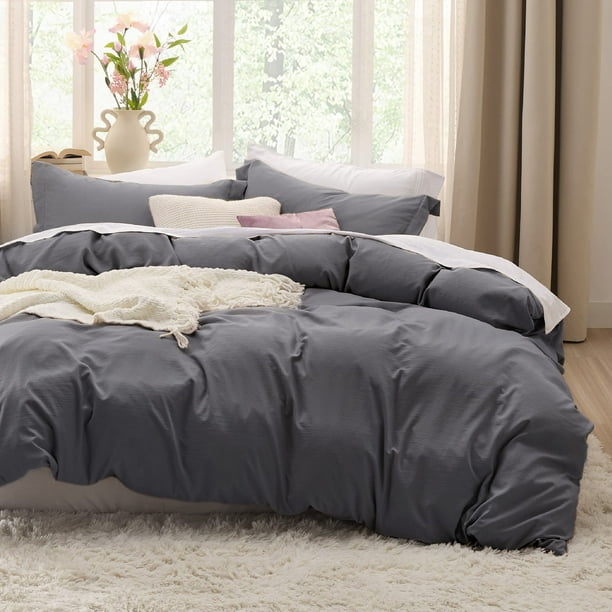 Juego de fundas de edredón Bedsure, color gris oscuro, tamaño king, 3 piezas