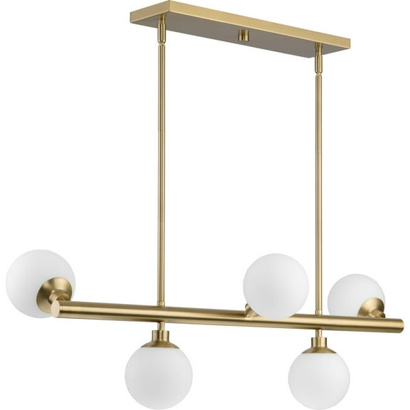 Avec 34 in. 5-Light Brushed Gold Contemporary Linear Chandelier