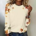 thumbnail image 2 of Ichuanyi Trendy T Shirt for Women Fall and Winter Leaf Print Graphic Tee Tops Casual Round Neck Long Sleeve Tops, 2 of 4