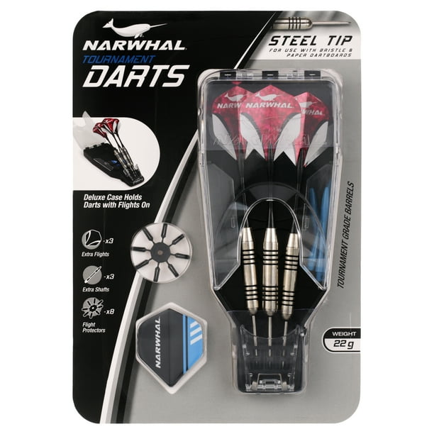 Narwhal Tournament Steel Tip Dart Set for Bristle Dartboards, 22g