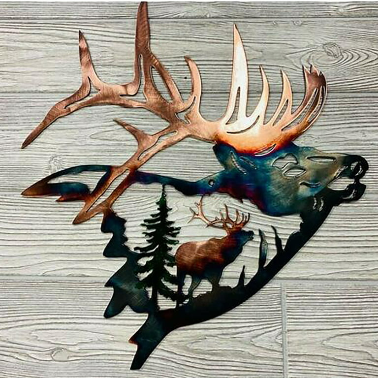 OAVQHLG3B Metal Wall Art Decor Collections, Strange Elk Deer Hunting &  Trout Fishing Scene Artist's Home Decoration Sculpture for Living Room  Bedroom Bathroom Decoration 