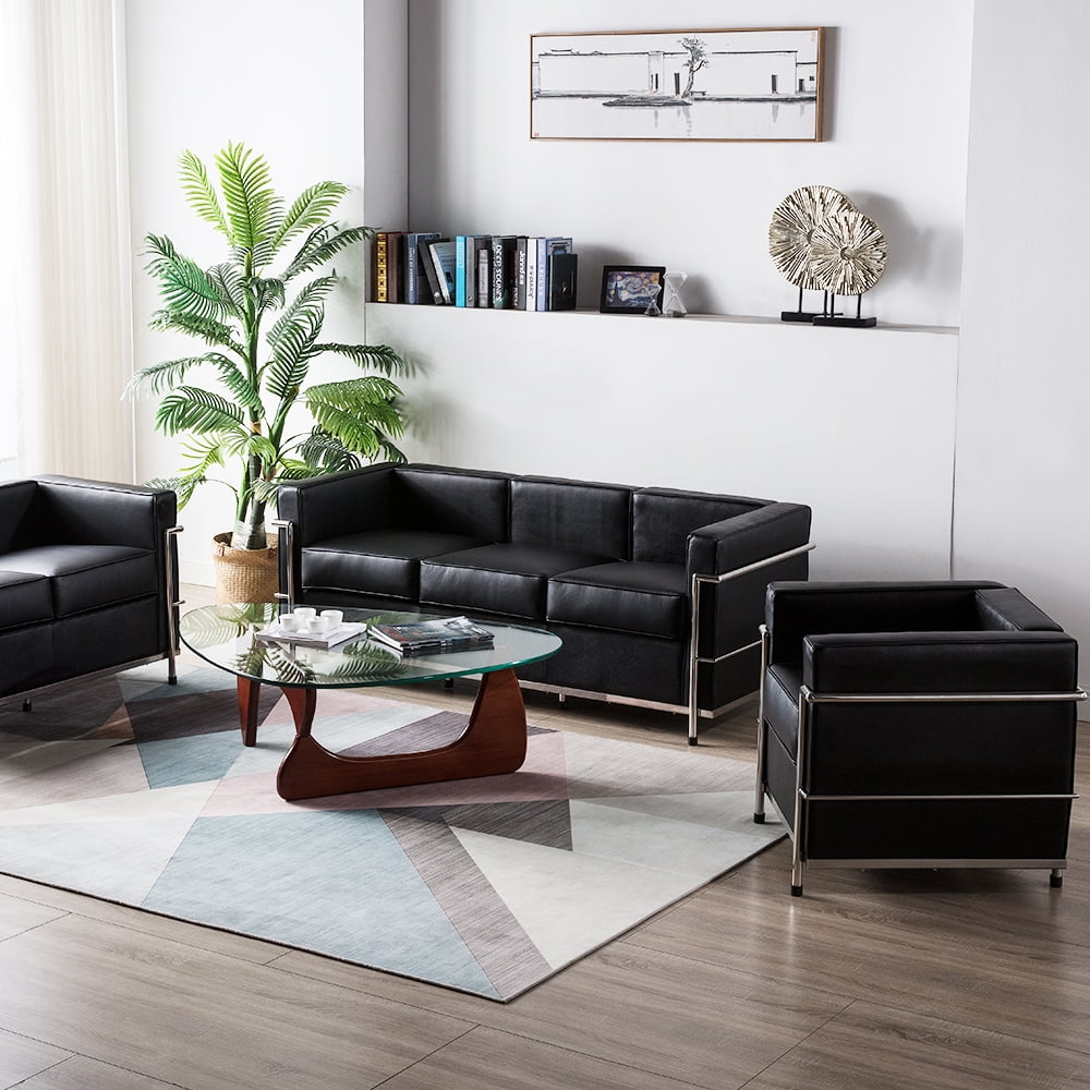 Kepooman Contemporary Genuine Leather Sofa Chairs, Modern Upholstery Lounge Single-seat Chair with Encasing Steel Frame, Accent Armchairs for Living Room Bedroom Office Waitting Room Pavilion, Black Kepooman Contemporary Genuine Leather Sofa Chairs, Modern Upholstery Lounge Single-seat Chair with Encasing Steel Frame, Accent Armchairs for Living Room Bedroom Office Waitting Room Pavilion, Black