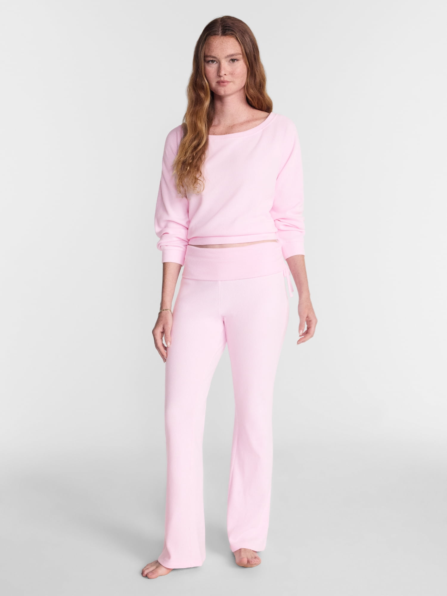 No Boundaries Waffle Knit Foldover Pants, 31.5'' Inseam, Women’s and Women's Plus XS-2X