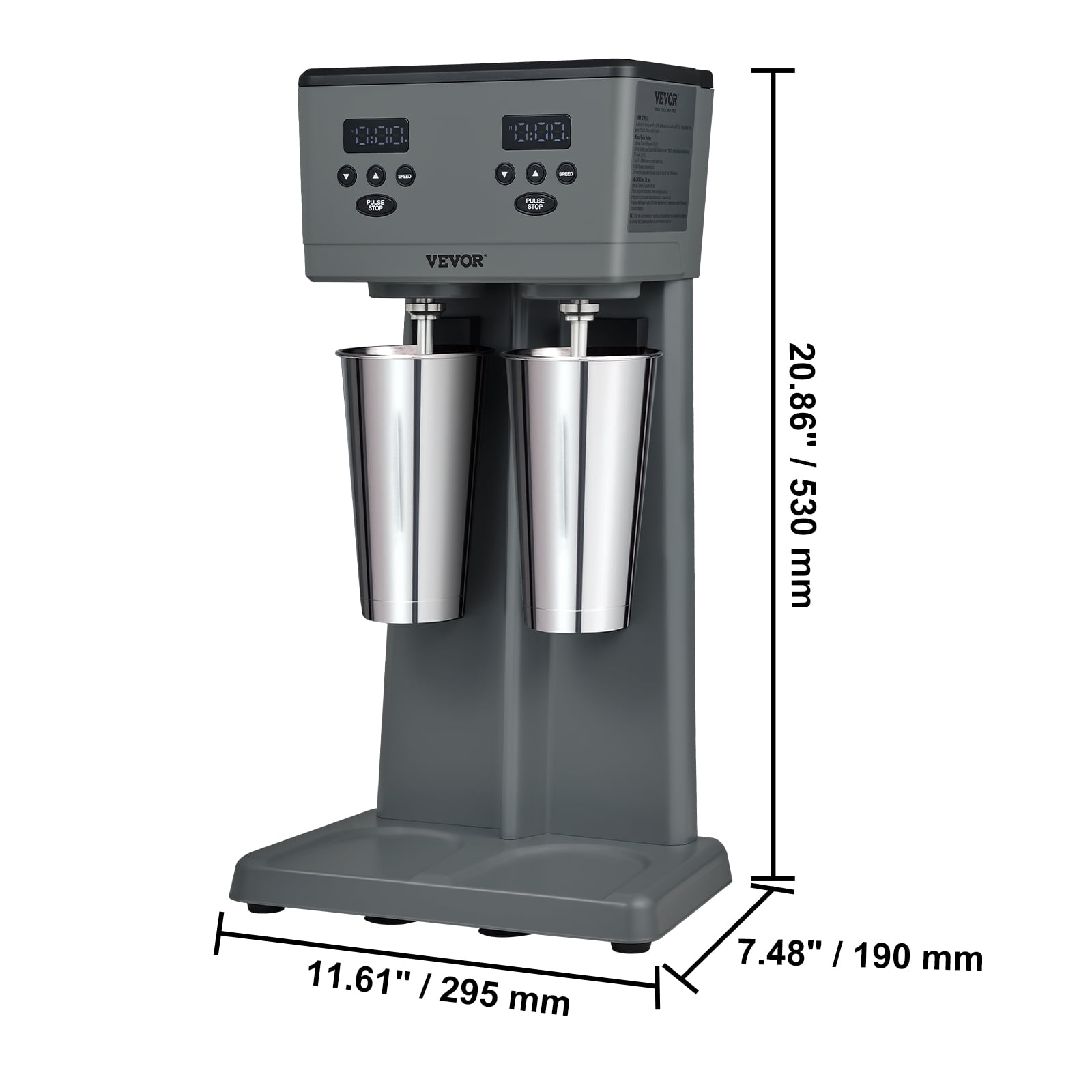 VEVOR Milkshake Maker, 375W x 2 Electric Milkshake Machine, Commercial Double Heads Drink Mixer Blender, LED Intelligent Microswitch, 3-Speed Milkshake Mixer with 2 x 820 ml Stainless Steel Cups