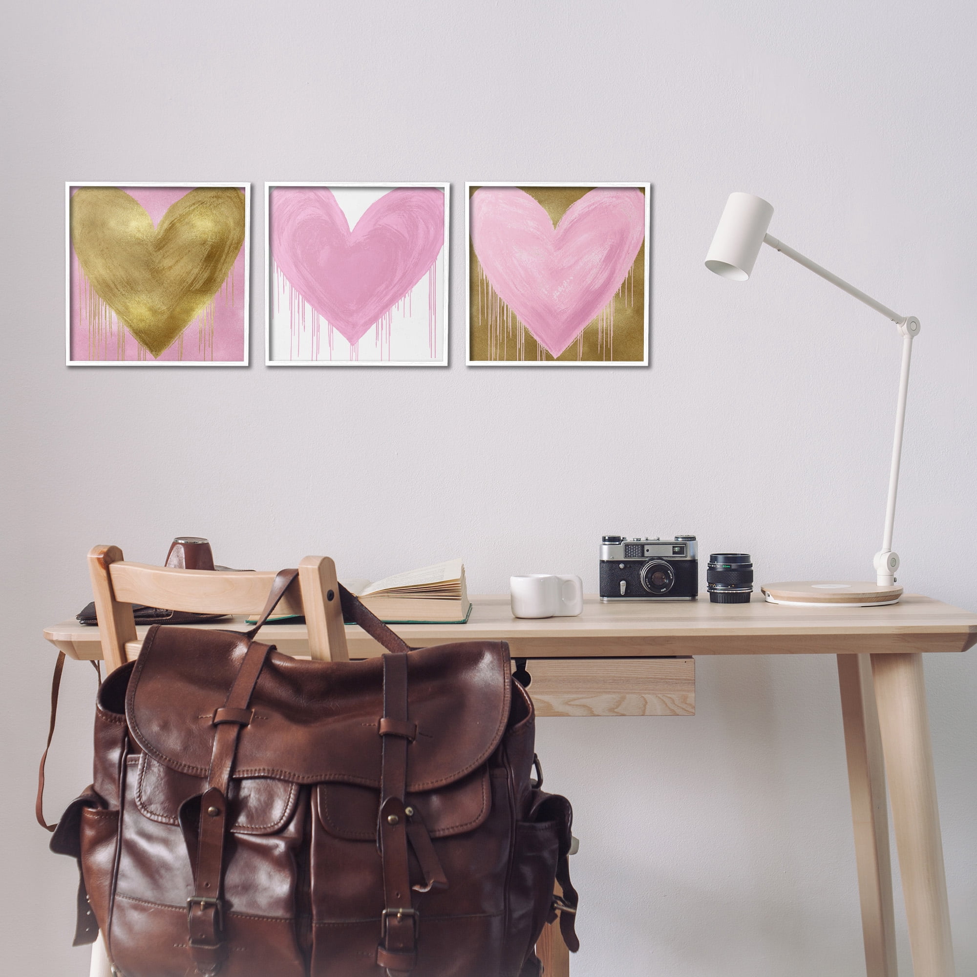 Stupell Industries Glam Paint Drip Hearts Design Art for Kids Painting White Framed Art Print Wall Art, 12 x 12, Set of 3