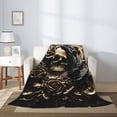 thumbnail image 2 of Rateoe Gold Rose Skull Pattern Flannel Throw Blanket, Ultra-soft Blanket for Bed, Couch, Car, Hypoallergenic Anti-pilling blanket-40"x30"(Vertical), 2 of 6