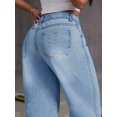 thumbnail image 5 of Women's High - Waisted Wide - Leg Jeans Loose Fit  Elegant Drop Hem Denim Pants With Button Retro Casual Trend Cotton Denim Classic Button  Pocket Design Light Blue Wash Fashion Everyday Pants, 5 of 5