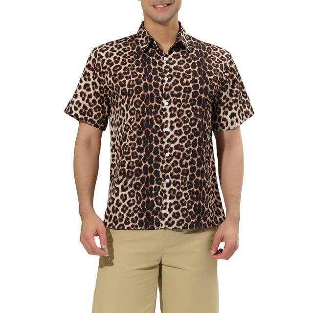 INSPIRE CHIC Chemises pour Hommes Coupe Régulière Manches Courtes Imprimé Léopard Chemise Décontractée Boutonnée 2TG Imprimé Léopard