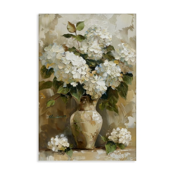 Stupell Industries Vintage White Hydrangeas Plants & Flowers Painting Wrapped Canvas Art Print Wall Art, 16 x 24