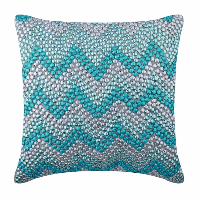 The HomeCentric Cushion Covers For Couch, Zippered Pillow Covers, Pillow Covers Pack of 2, 22x22 inch (55x55 cm) Blue, Silk Throw Pillow Covers, Handmade Pillow Covers,, Chevron Easter - Turquoise Run
