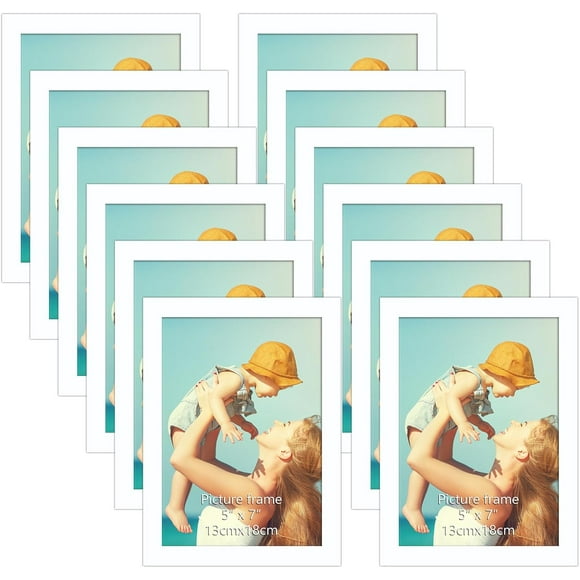 shiyou-12 Packs 5x7 Magnetic Picture Frame White Self-Adhesive Collage Photo Frame Set for Refrigerator Glass Window Door Cubicle Tile Wall