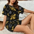 thumbnail image 5 of Yiaed Hohey Bee Golden Embroidery Print Short Sleeve Pajama Sets for Women Casual Crew Neck 2 Piece Lounge Sets Women's Short-Sleeved Pajama-XX-Large, 5 of 5