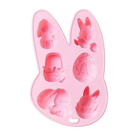 

6 Holes Easter Silicone Molds Egg Rabbit Bunny Mold Candy Chocolate Cake Baking Mold Set Flower Basket Candy Mold for Biscuits Cakes Ice Cube DIY Making