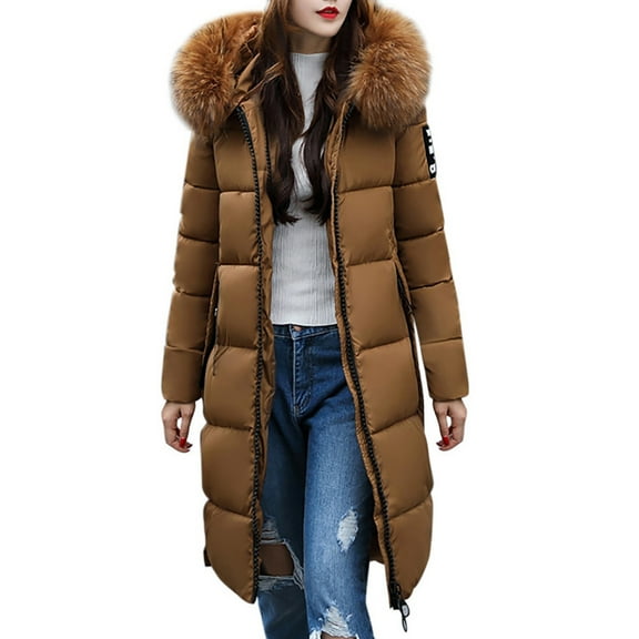 safuny Women's Long Sleeve Parkas Solid Casual Thicker Winter Slim Down Lammy Jacket Coat Overcoat Hooded Neck Dressy Lounge Trendy Blazer Pullover Coffee L