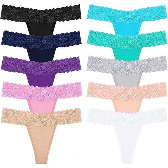 Sunm Boutique Sexy Lace Thongs for Women Thong Underwear Women Lace T-back Panties Women Underwear Cotton Thongs Cheeky,10 Pack