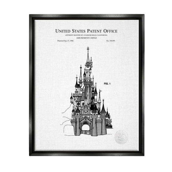Stupell Industries Intricate Amusement Castle Diagram Graphic Art Jet Black Floating Framed Canvas Print Wall Art, Design by Karl Hronek