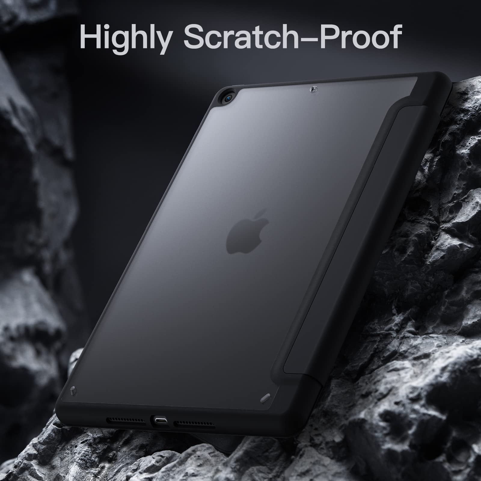 JETech Matte Case for iPad 9/8/7 (10.2-Inch, 2021/2020/2019 Model, 9th/8th/7th Generation) with Pencil Holder, Frosted Translucent Back Slim Stand Protective Tablet Cover (Black)