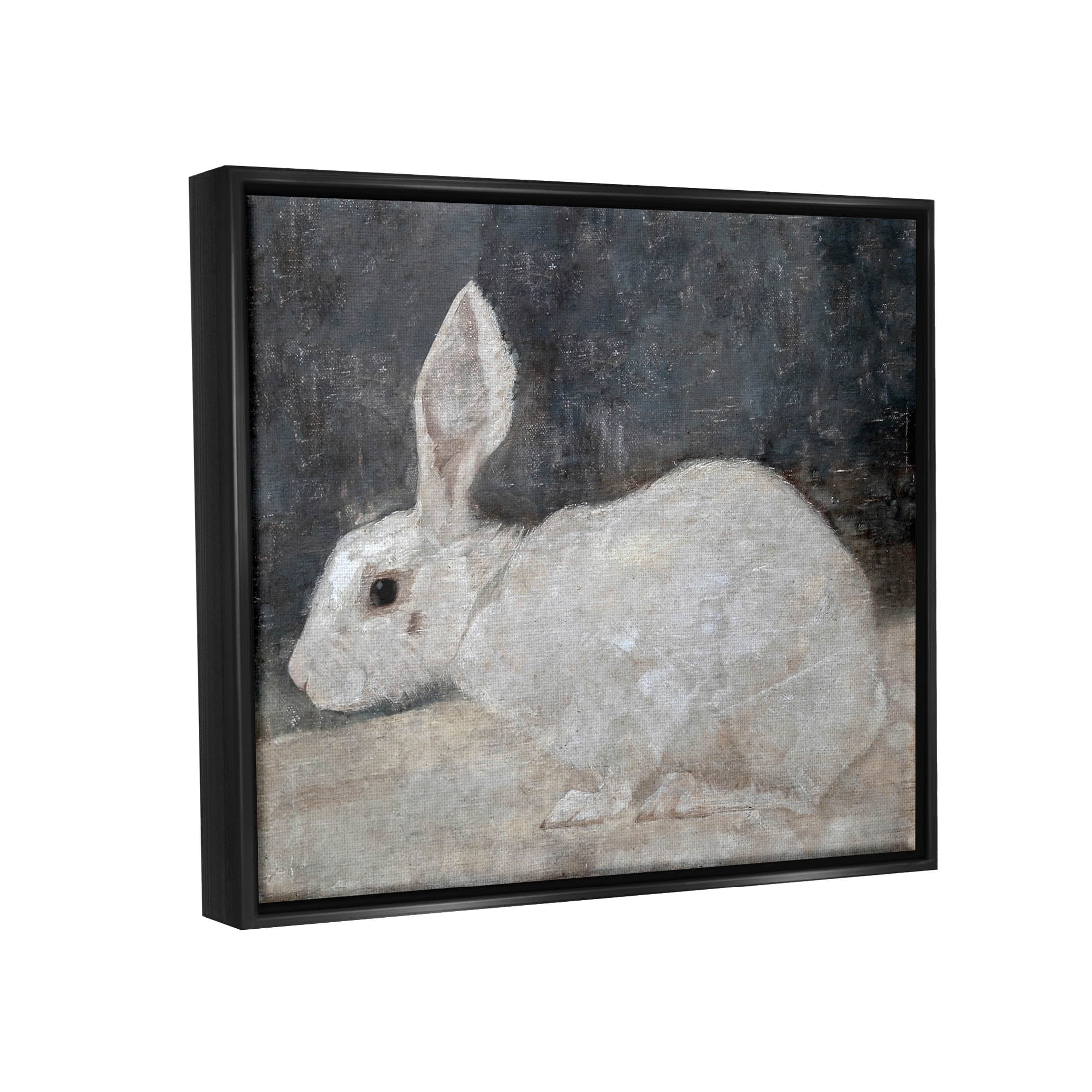White Rabbit Bunny Classic Animals & Insects Painting Jet Black Framed Art Print Wall Art