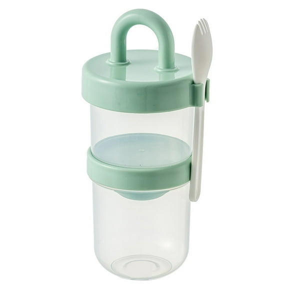 Stackable Overnight Oat Container, Double Yogurt Cereal Snack Oatmeal Cups with Leak-proof Lid, Reusable Plastic Portable Meal Prep Boxes (Green)