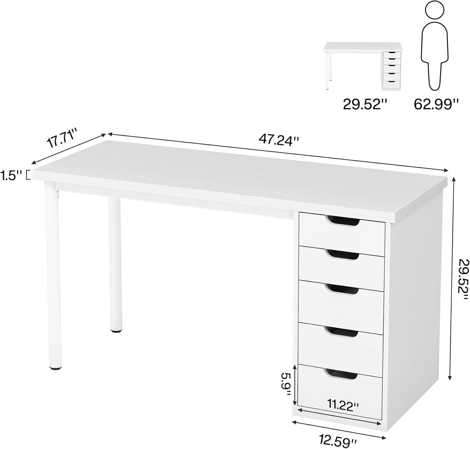 Tribesigns Computer Desk with 5 Drawers, 47 inches Rustic Brown Home Office Desk with Storage