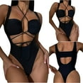 thumbnail image 2 of REORIAFEE Women's Swimming Beach Bathing Loose Summer Bikini Beach Pool Swimwear Beach Vacation Bikini One Piece Swimsuit Lace up Hollow Out Backless Lace up Bikini Black L, 2 of 9