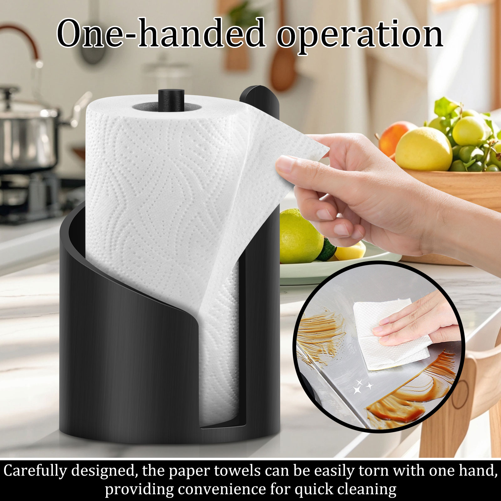 FKSZLL Mountain Paper Towel Holder Wood Round Base Paper Towel Holder One Handed Tearing Standard&nbsp;and Large Roll for Kitchen Bathroom