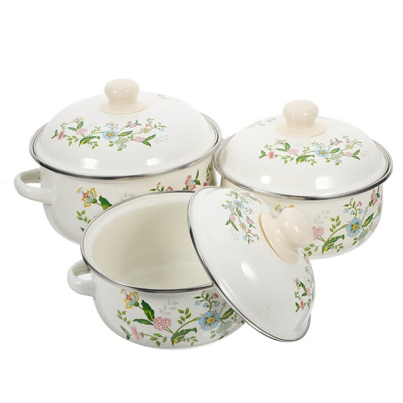 3 Pcs Cooking Pots with Handle Small Enamel Casserole Dish Stave Soup