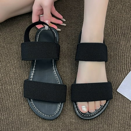 

ZHELIYO Women s sandals Sports Sandals Women Elastic And Elastic Summer New Foreign Trade Flat Sole Outerwear Fairy Roman Beach Women Shoes Black 8