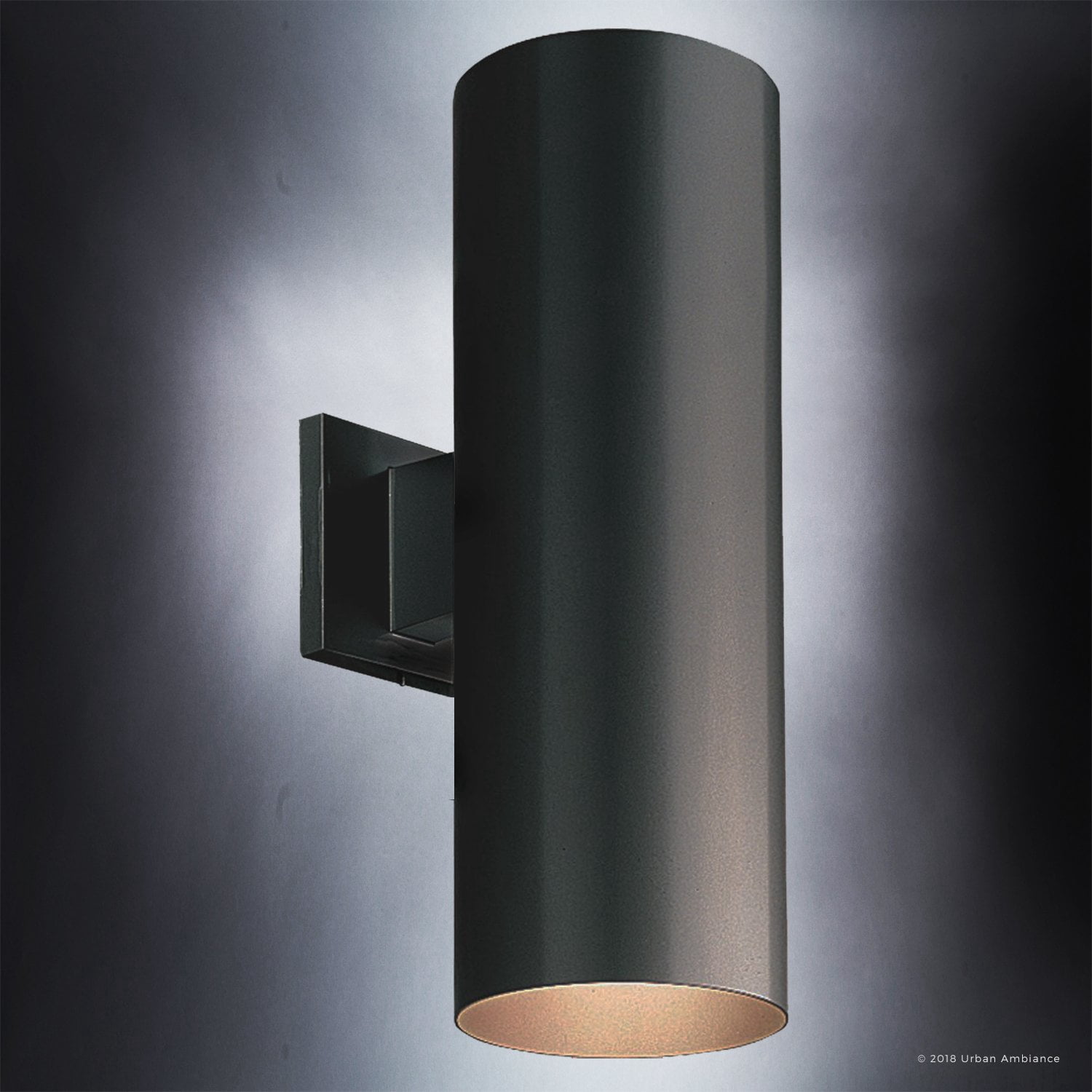Urban Ambiance Luxury Modern Outdoor Wall Light, Size: 18"H x 6"W, with Transitional Style Elements, Midnight Black Finish, UHP1066