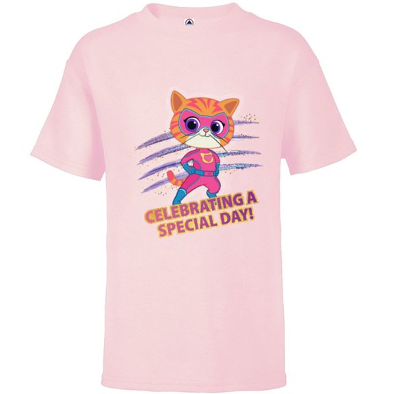 Disney Junior SuperKitties Celebrating Special Day Birthday - Short Sleeve T-Shirt for Kids - Customized-Soft Pink