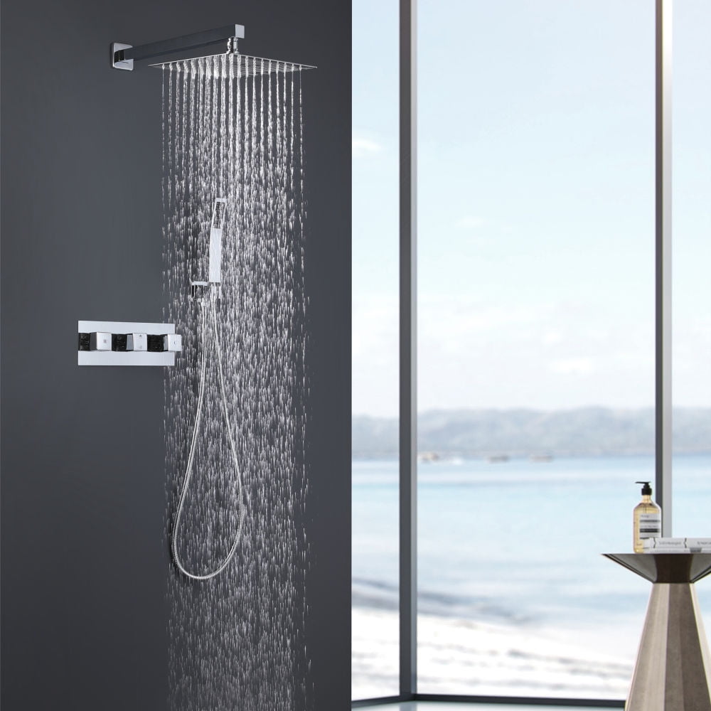 Kepooman Home Rain Mixer Shower System with 3 Knob, Square Shower Fixtures for Hotel, Handles Complete Shower Systems Kepooman Home Rain Mixer Shower System with 3 Knob, Square Shower Fixtures for Hotel, Handles Complete Shower Systems